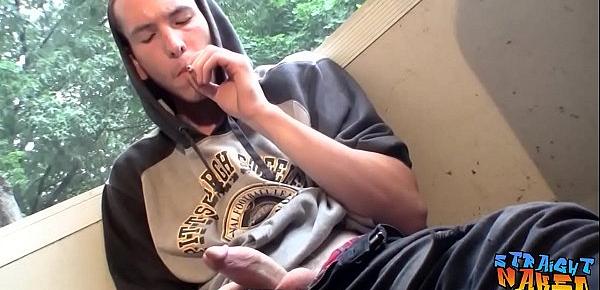  Homosexual thug takes a smoke outdoors and jacks off